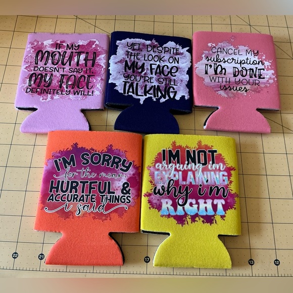 Set of 5 Hand Pressed Drink Coozies, BN! - Picture 1 of 3